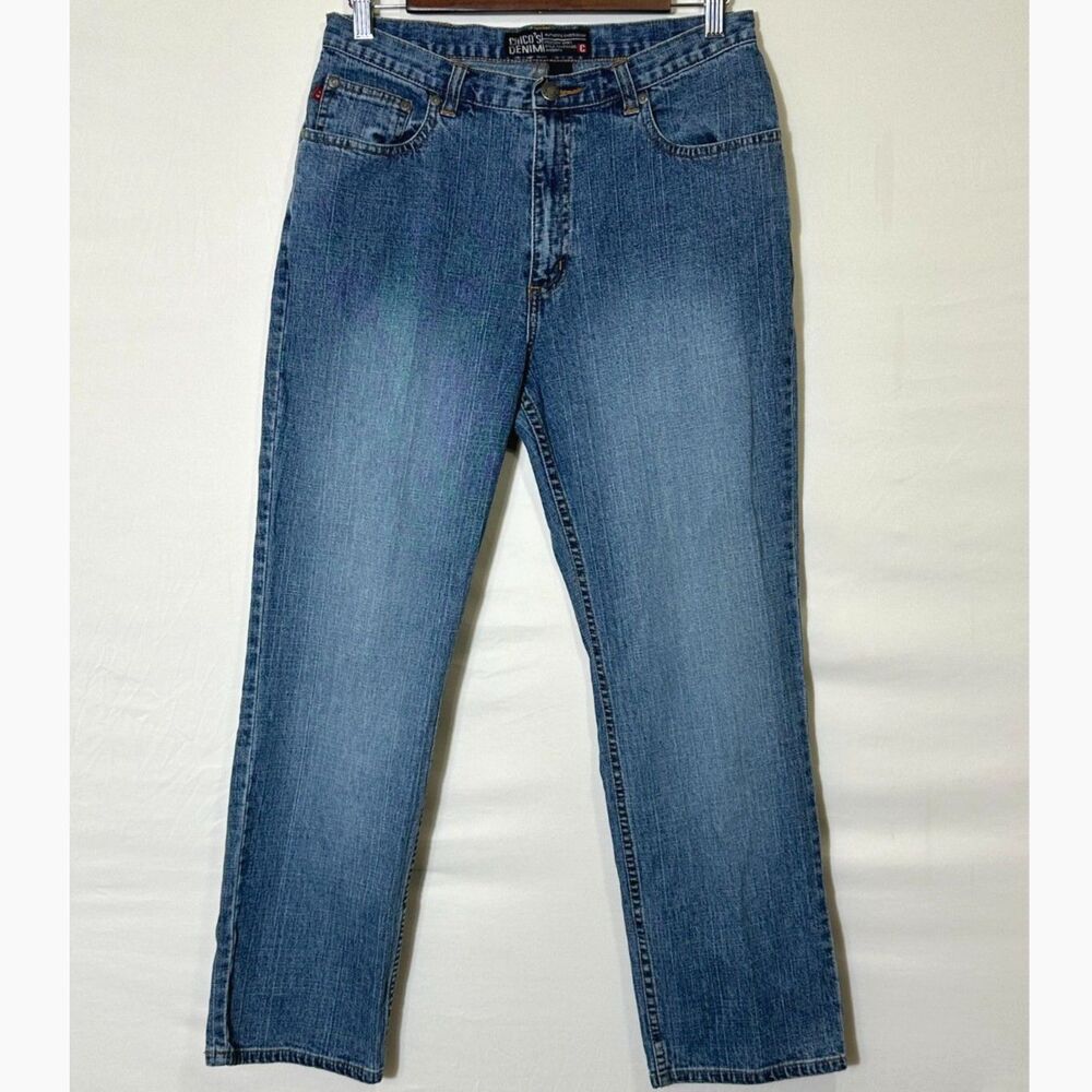Vintage Chico's Denim Women's Straight Leg Mid Rise Medium Wash Blue Jeans SZ 10